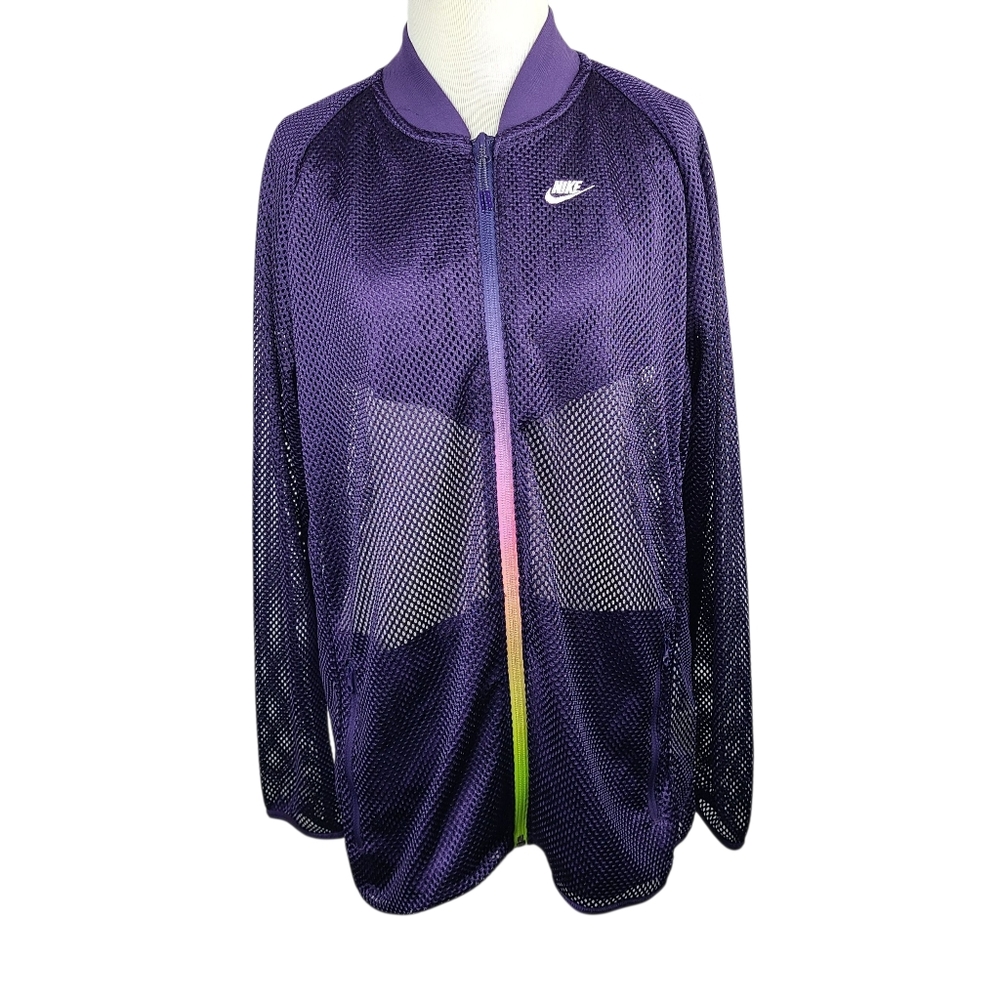 Nike Purple Mesh Zippered Jacket With Rainbow Zipper Women's Size XL